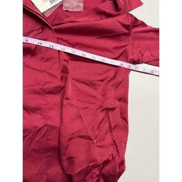 Andrea lyamah Red Vana Satin Button-Front Shirt.Saks Fifth Avenue. Sz S. NWT - Picture 4 of 13